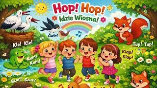 Kadr z teledysku: Bo idzie wiosna hop, hop, hop! - piosenka dla dzieci o wiośnie (piosenka ruchowa)